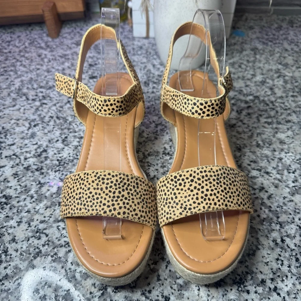 J.Crew | NWOB Platform Espadrille Sandals Leopard-print Calf Hair Size 9